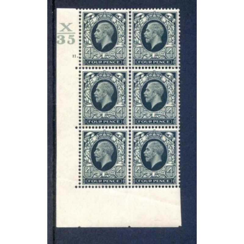 KGV 4d Deep Grey Green SG445 Cylinder 11 Dot X35 Unmounted Mint Block 6