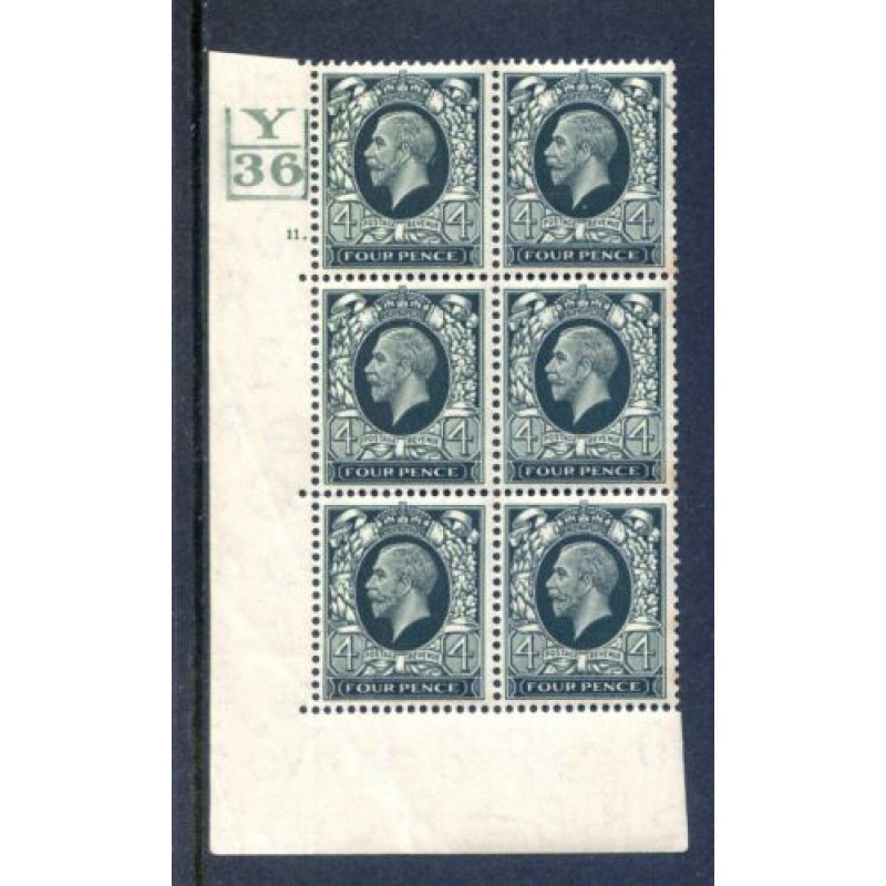 KGV 4d Deep Grey Green SG445 Cylinder 11 Dot Y36 Bars Unmounted Mint Block 6