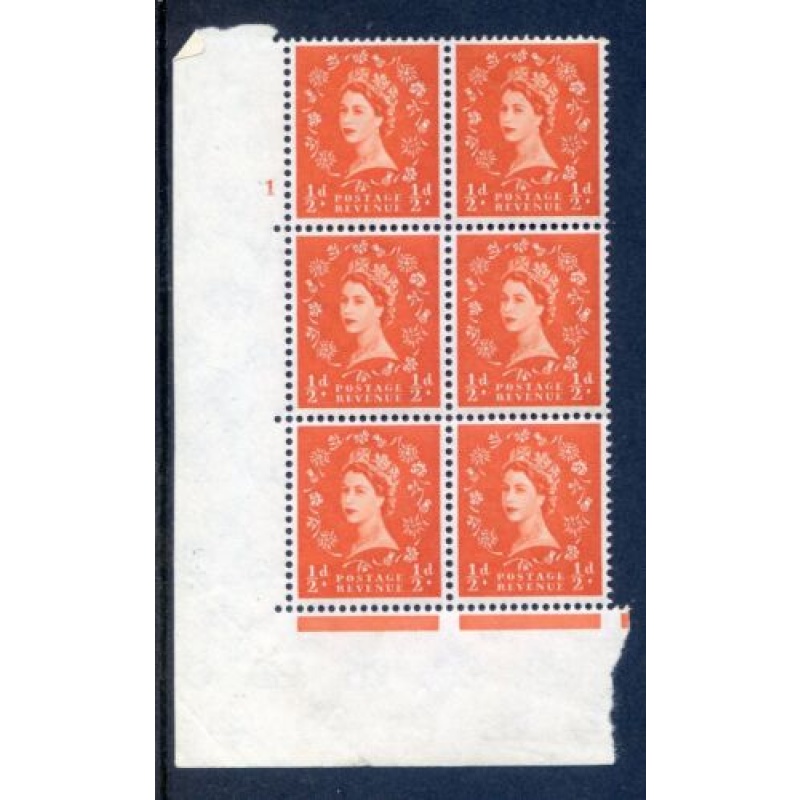 QE2 1 2d Orange Red SG570 Cylinder 1 No Dot Unmounted Mint Block 6