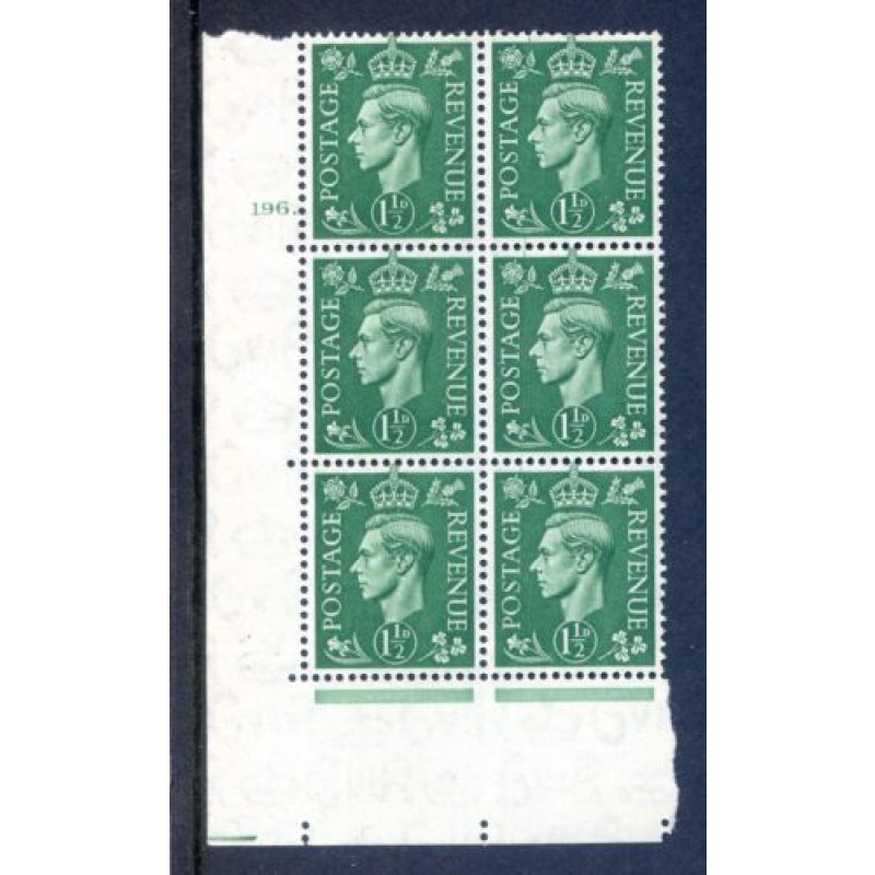 KGV1 1 1 2d Pale Green SG505 Cylinder 196 Dot Unmounted Mint Block 6