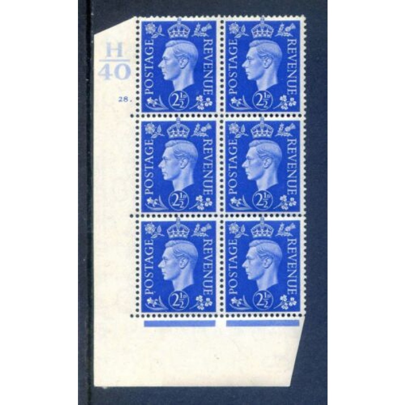 KGV1 2 1 2d Ultramarine SG466 Cylinder 28 Dot H40 mounted Mint Block 6