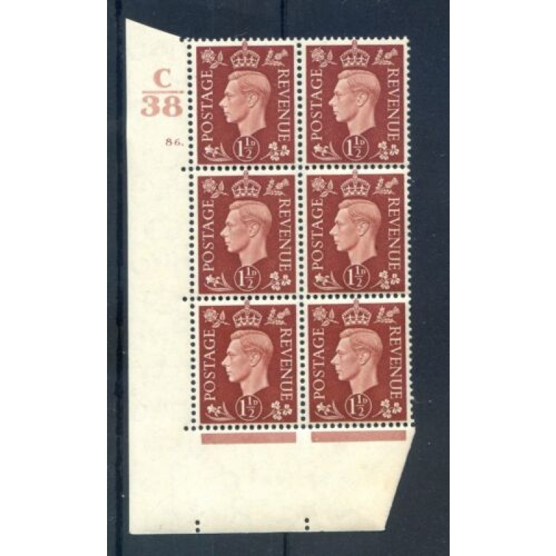 KGV1 1 1 2d Red Brown C38 Cyl 86 Dot U M Block 6