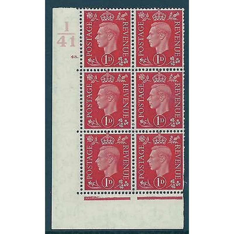 1937 1d Red Dark colours I41 48 Dot perf 5(E I) block 6 UNMOUNTED MINT MNH