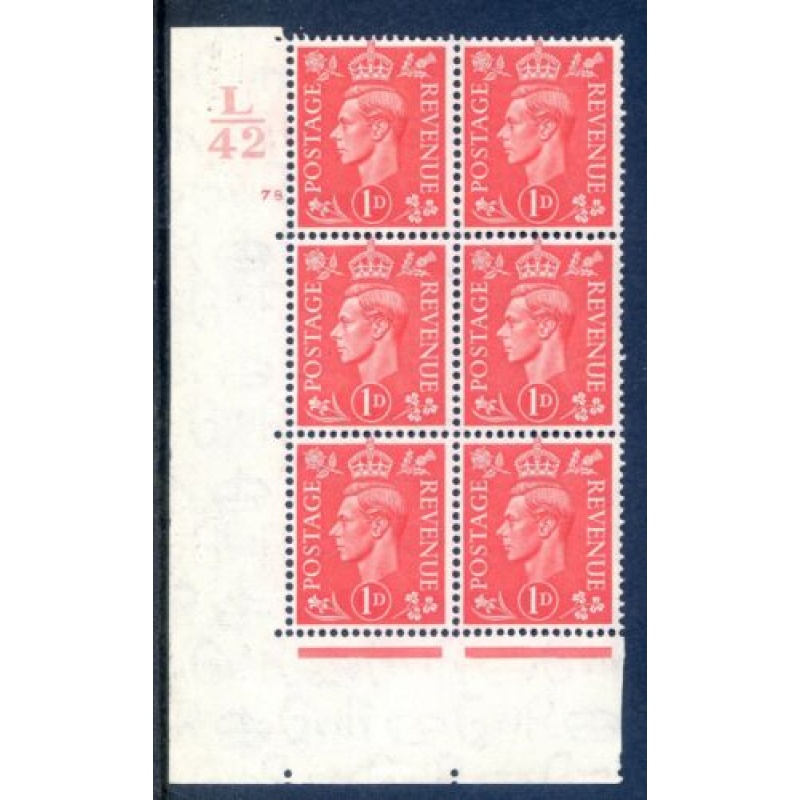 KGV1 1d Pale Scarlet SG486 Cylinder 78 No Dot L42 Unmounted Mint Block 6