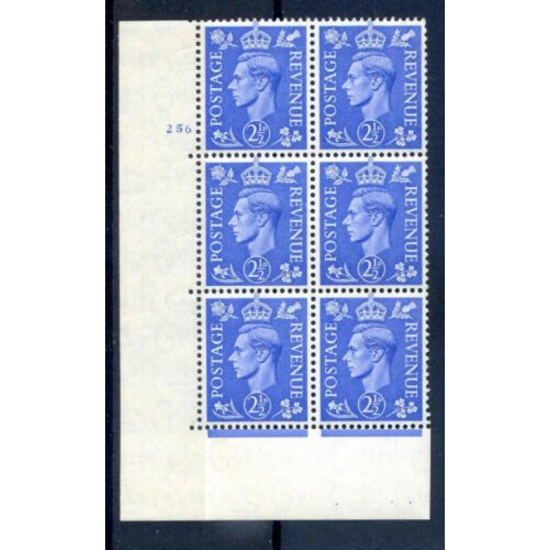 KGVI 2 1 2d Light Blue Cyl 256 No Dot Unmounted Mint Block 6