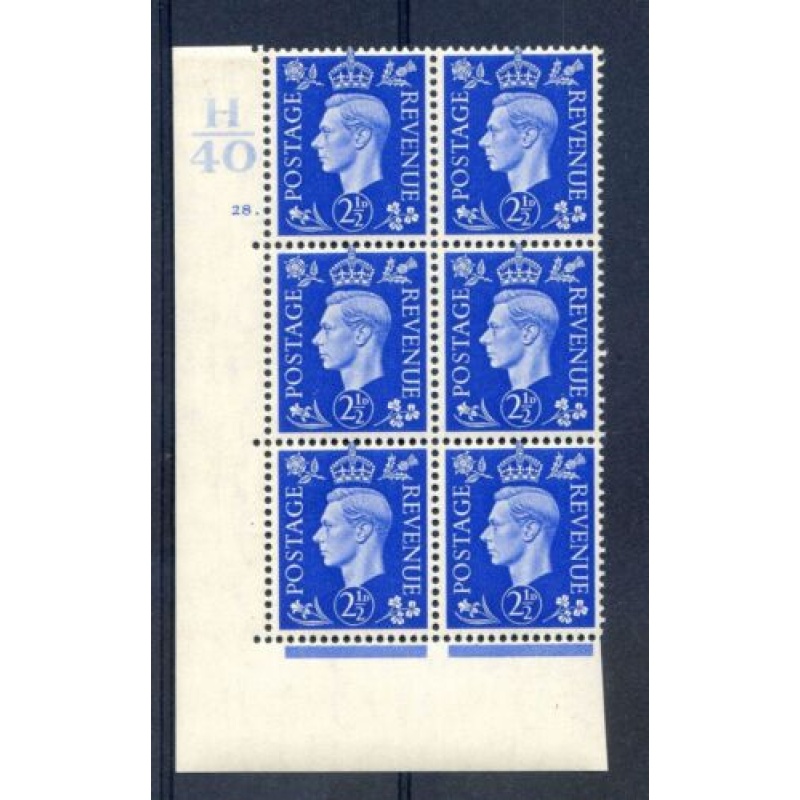 KGV1 2 1 2d Blue H40 Cyl 28 Dot U M Block 6