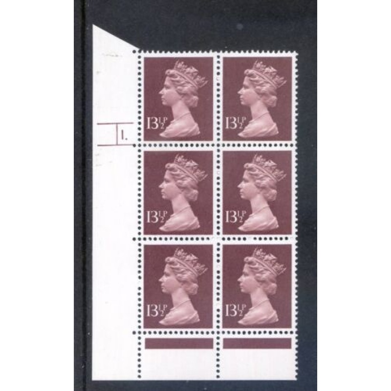 GB 13 1 2p Purple Brown Cylinder 1 Dot Unmounted Mint Block 6