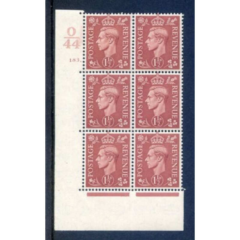 KGV1 1 1 2d Pale Red Brown SG487 Cylinder 183 Dot O44 Unmounted Mint Block 6