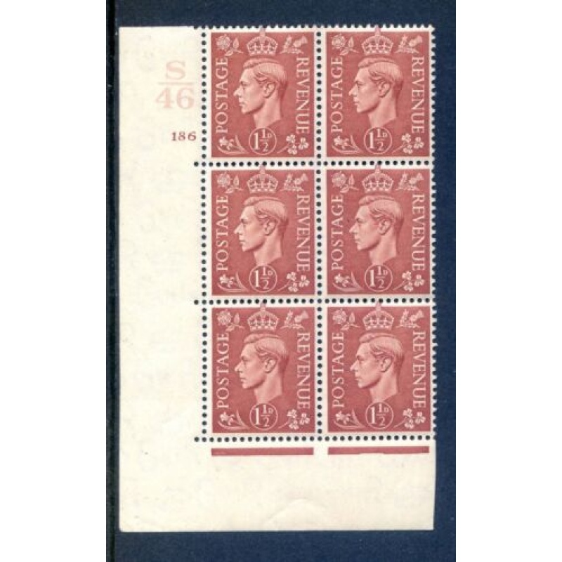 KGV1 1 1 2d Pale Red Brown SG487 Cylinder 186 No Dot S46 Unmounted Mint Block 6