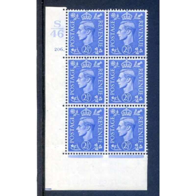 KGV1 2 1 2d Light Ultramarine SG489 Cylinder 206 Dot S46 Unmounted Mint Block 6