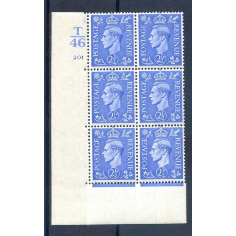 KGVI 2 1 2d Light Blue T46 Cyl 201 No Dot mounted Mint Block 6