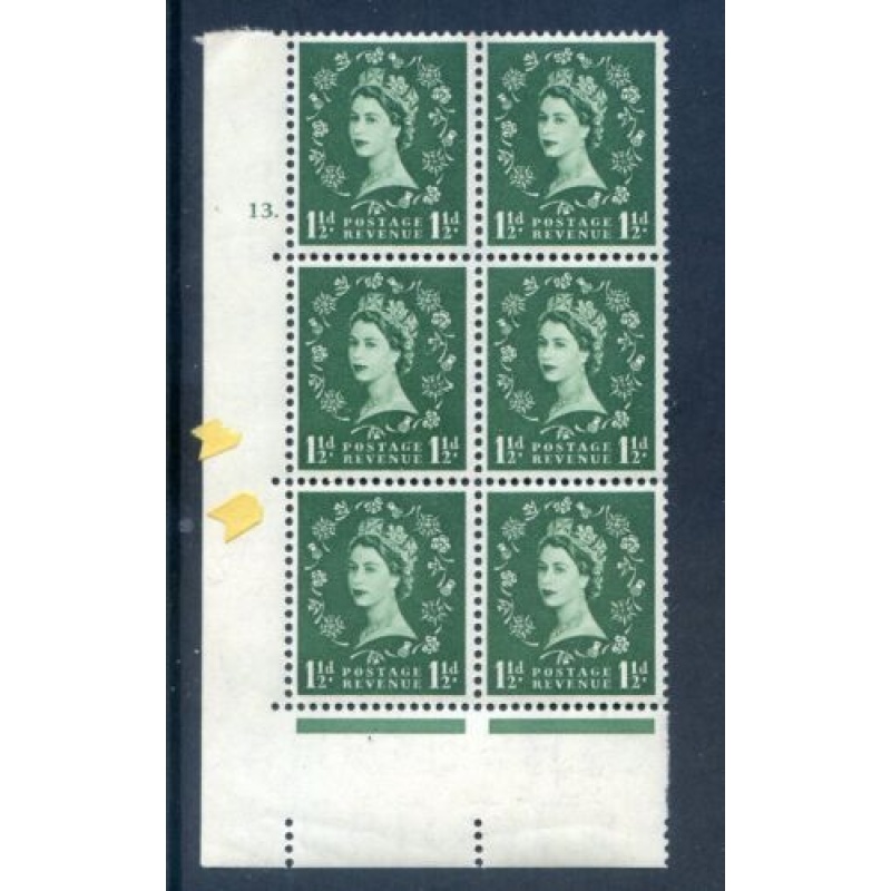 GB 1 1 2d Green SG542  S26e Unmounted Mint Block 6 Cyl 13 Dot