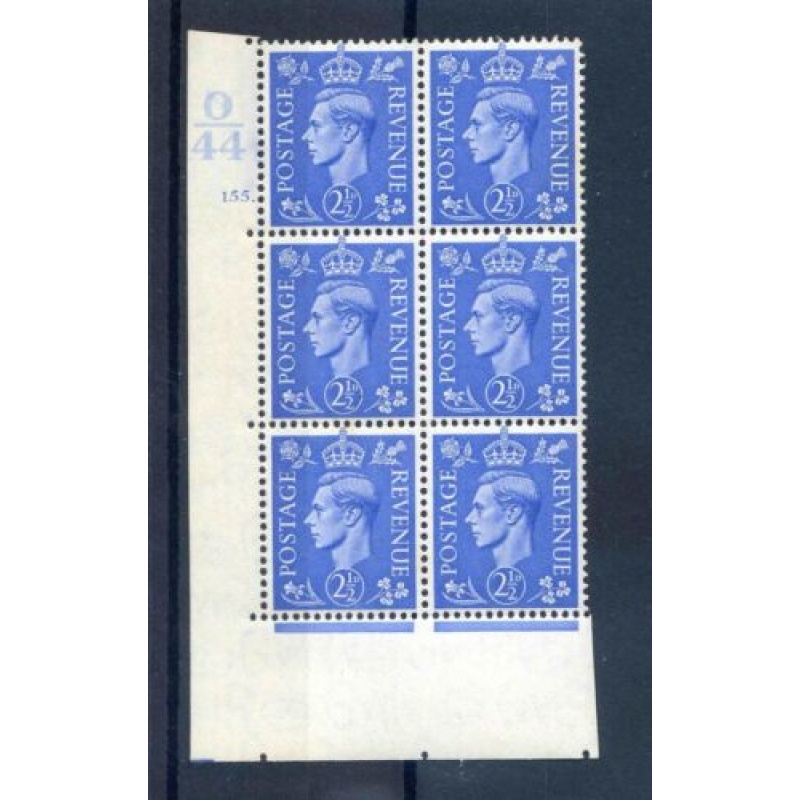 KGVI 2 1 2d Light Blue O44 Cyl 155 Dot mounted Mint