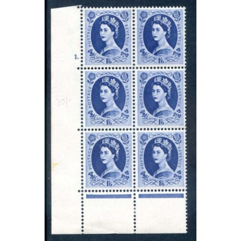 GB 1 6 Grey Blue mounted mint Block 6 SG586 S153a Cylinder 1 Dot Light Bend