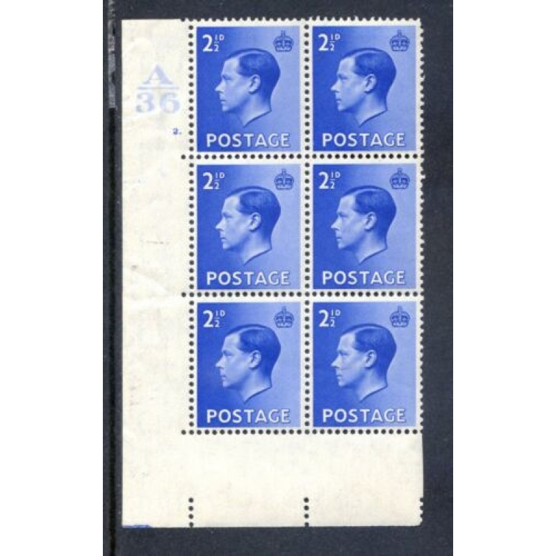 GB 2 1 2d Bright Blue SG460 Cylinder 2 Dot A36 mounted Mint Block 6