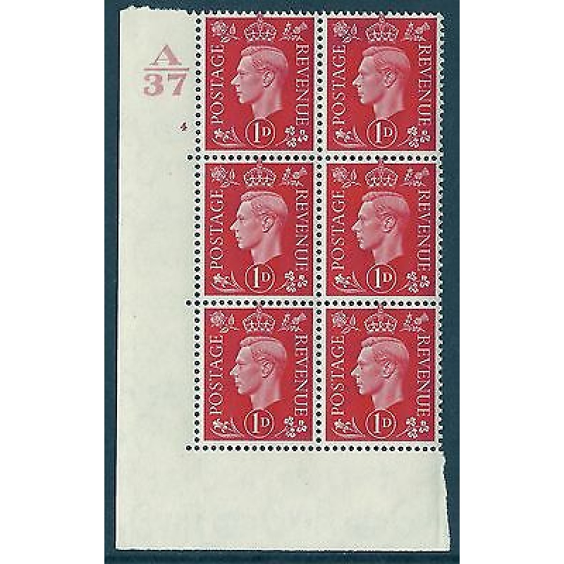 1937 1d Red Dark colours A37 4 No Dot perf 5(E I) block 6 UNMOUNTED MINT MNH