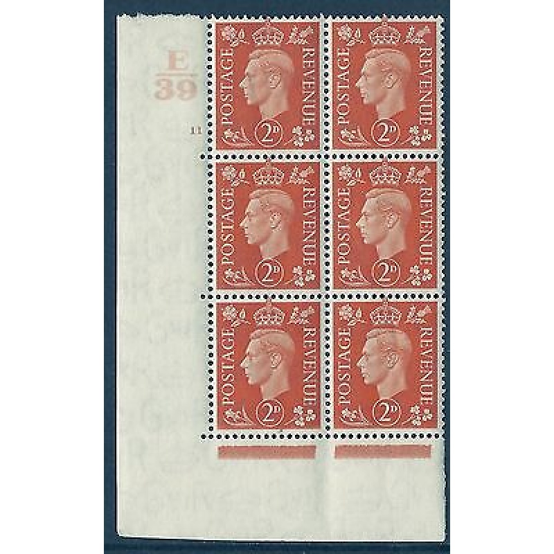 1937 2d Orange Dark colours E39 11 No Dot perf 5(E I) block 6 UNMOUNTED MINT MNH