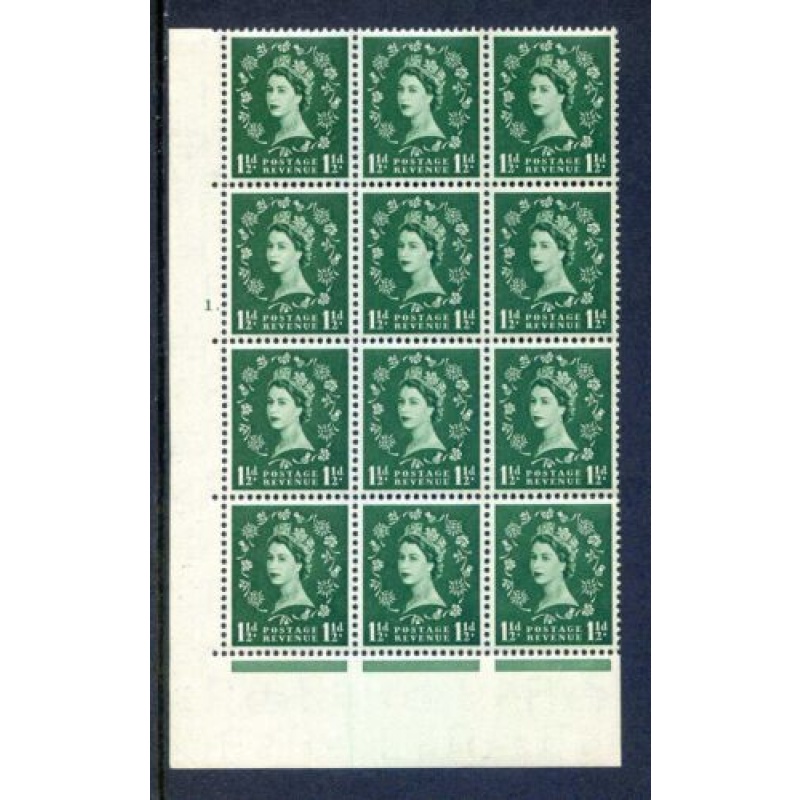 QE2 1 1 2d Green SG517 Cylinder 1 Dot Unmounted Mint Block 12