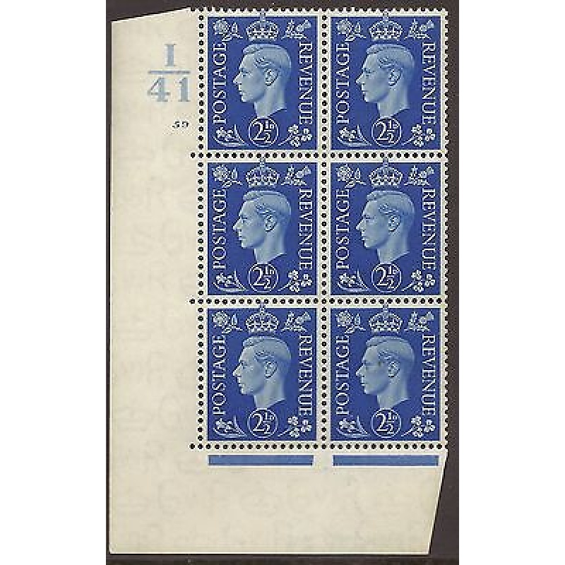 1937 2d Blue Dark coloursI41 59 No Dot perf 5(E I) block 6 UNMOUNTED MINT MNH