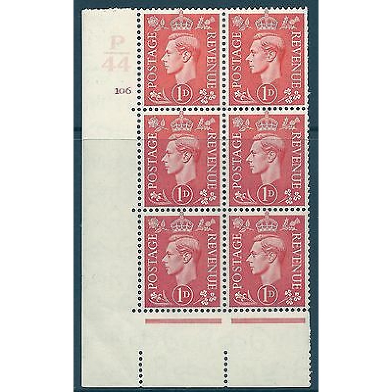 1d Pale scarlet P44 106 No Dot cylinder block perf 5(E I) UNMOUNTED MINT MNH