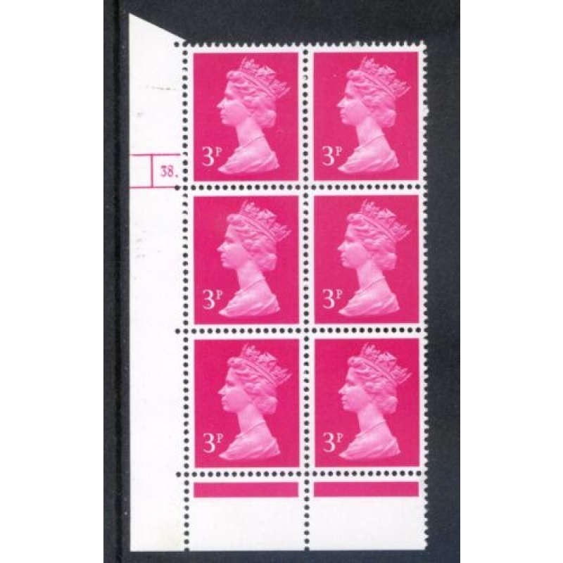 GB 3p Bright Magenta Cylinder 38 Dot Unmounted Mint Block 6 (No Phosphor)