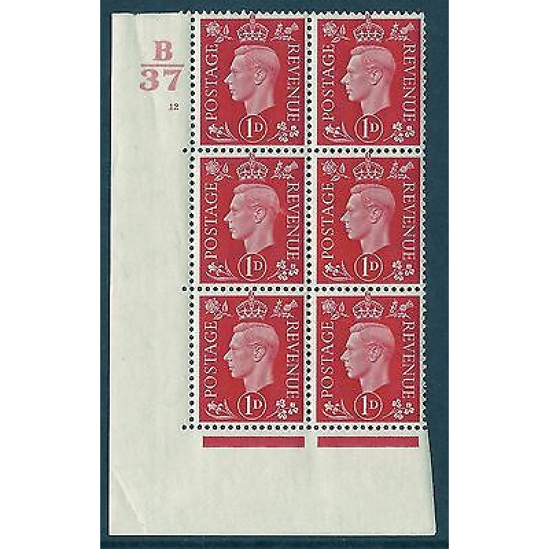 1937 1d Red Dark colours B37 12 No Dot perf 5(E I) block 6 UNMOUNTED MINT MNH