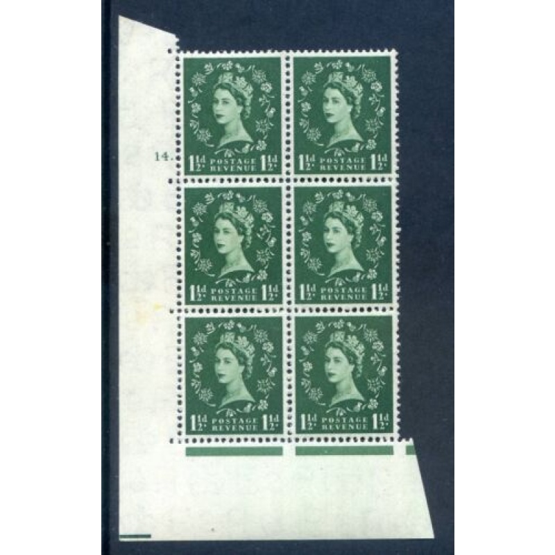 GB 1 1 2d Green SG542  S26g Unounted Mint Block 6 Butterfly Flaw  Ord