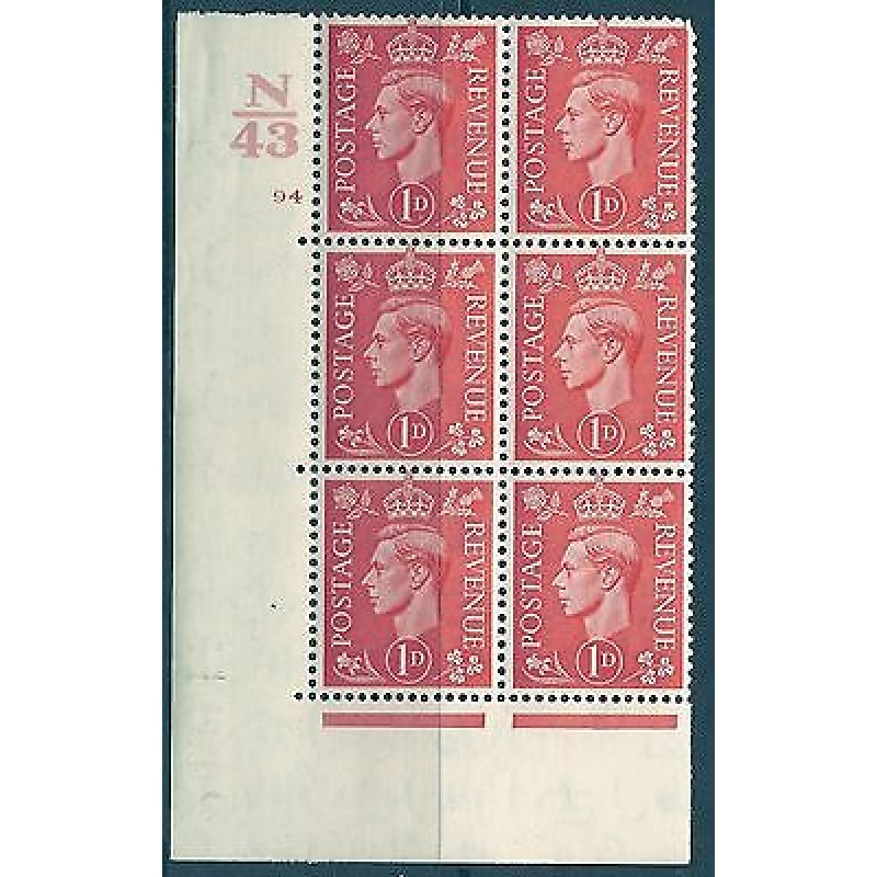 1d Pale scarlet N43 94 No Dot cylinder block UNMOUNTED MINT