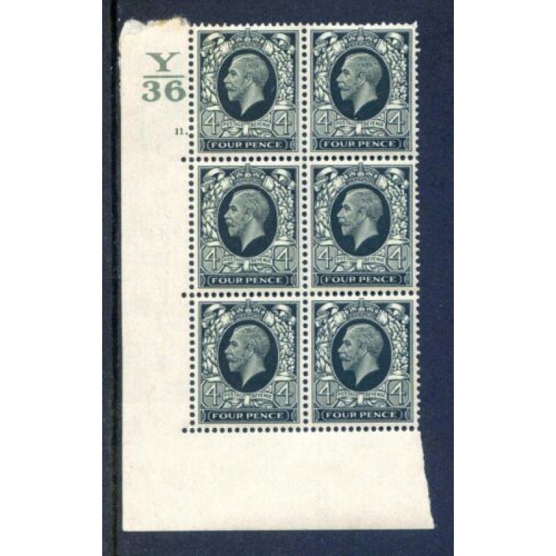 KGV 4d Deep Grey Green SG445 Cylinder 11 Dot Y36 Unmounted Mint Block 6