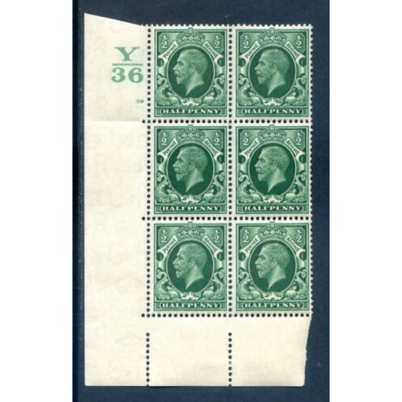 GB 1 2d Green Photogravure SG439 Y36 Cyl 39 No Dot Block 6 Unmounted Mint