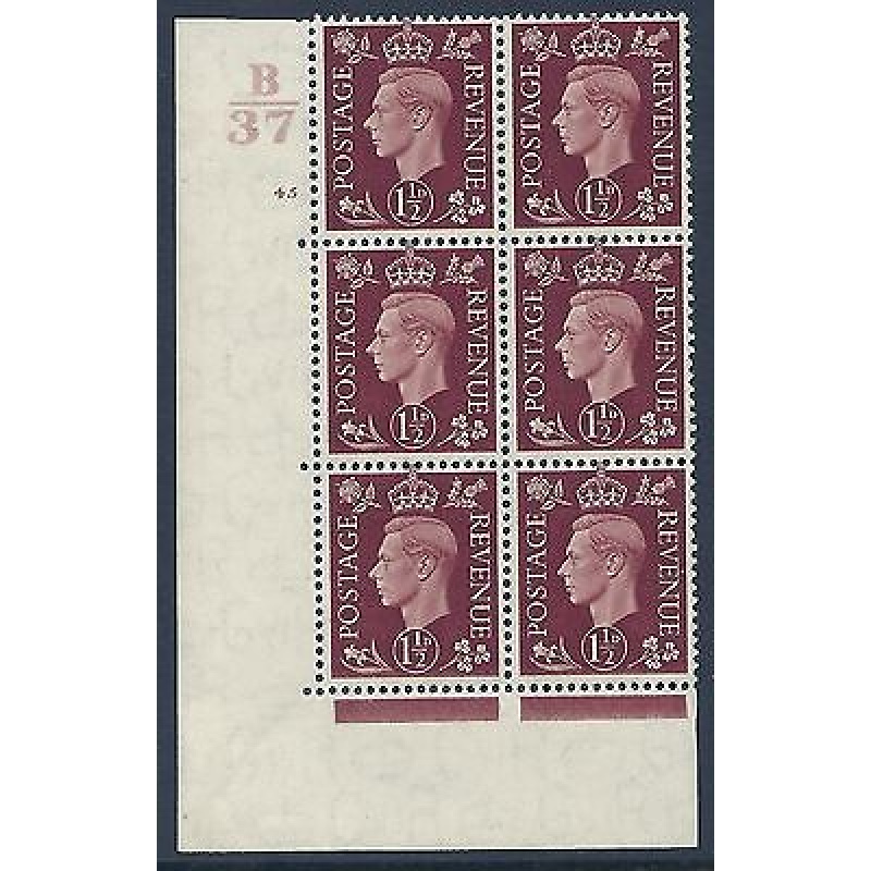 1937 1d Brown Dark colours B37 45 No Dot perf 5(E I) block 6 UNMOUNTED MINT MNH