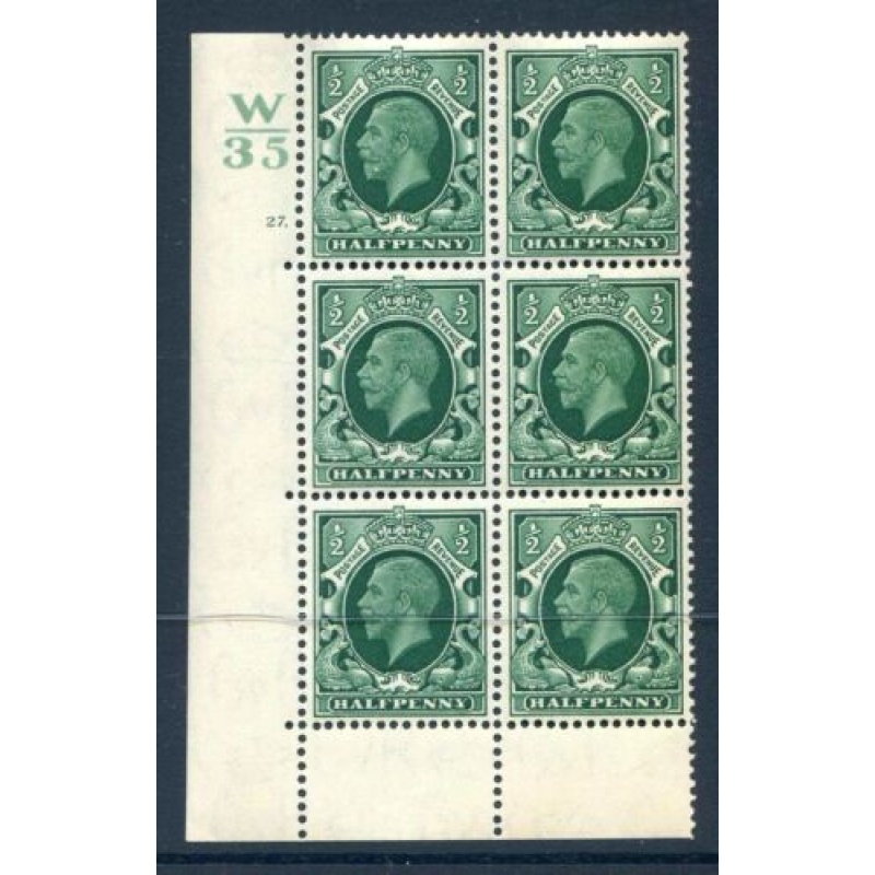 KGV SG439 1 2d Green W35 Cyl 27 Dot E P Unmounted Mint