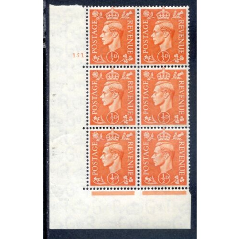 KGV1 1 2d Pale Orange SG503 Cylinder 151 Unmounted Mint Block 6