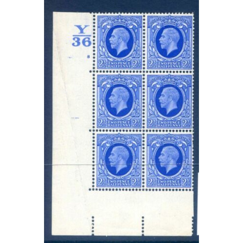 KGV SG443 2 1 2d Blue Y36 Cyl 8 No Dot E I Unmounted Mint