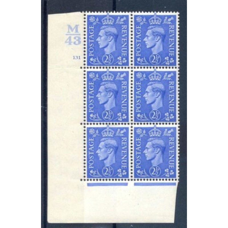 KGVI 2 1 2d Light Blue M43 Cyl 131 No Dot mounted Mint