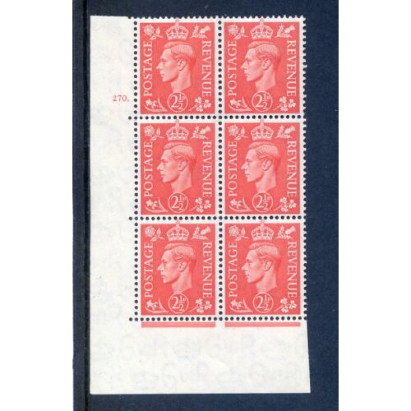 KGV1 2 1 2d Pale Scarlet SG507 Cylinder 270 Dot Unmounted Mint Block 6