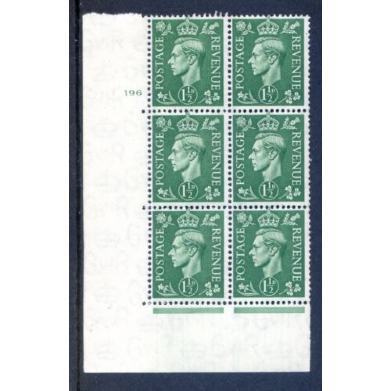 KGV1 1 1 2d Pale Green SG505 Cylinder 196 No Dot Unmounted Mint Block 6