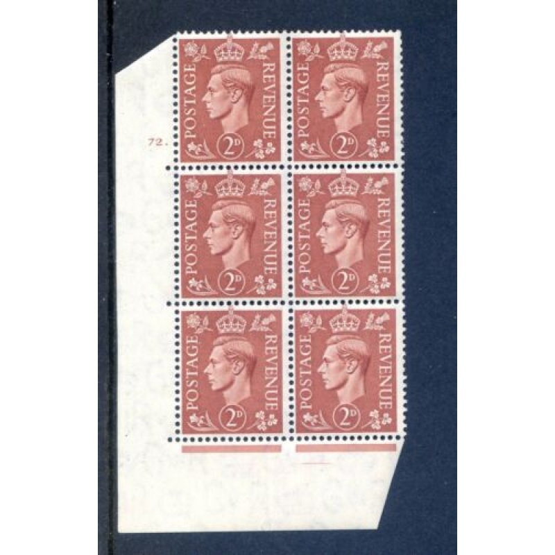 KGV1 2d Pale Red Brown SG506 Cylinder 72 Dot Unmounted Mint Block 6