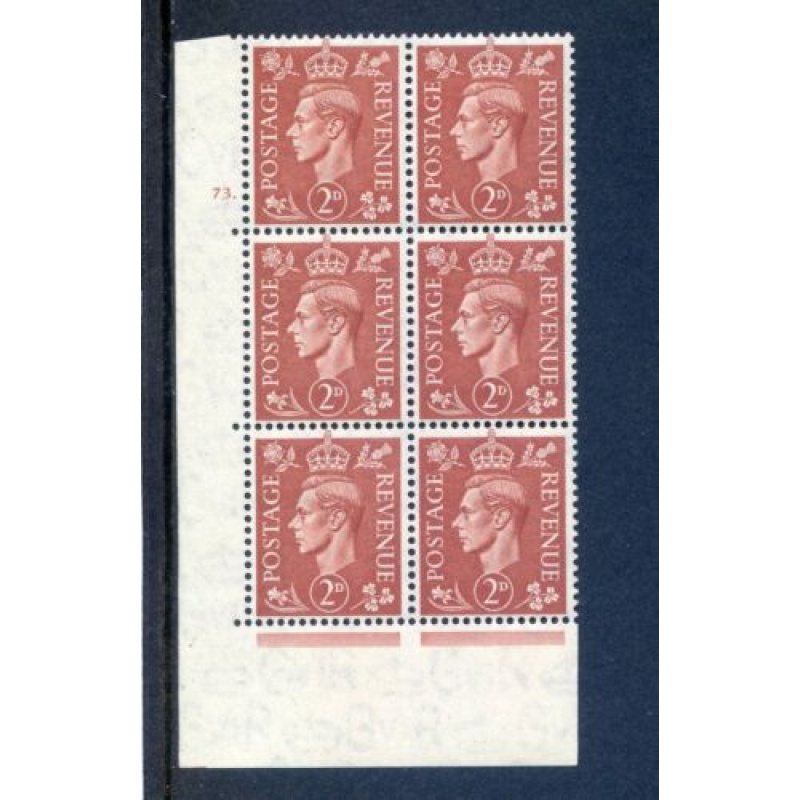 KGV1 2d Pale Red Brown SG506 Cylinder 73 Dot Unmounted Mint Block 6