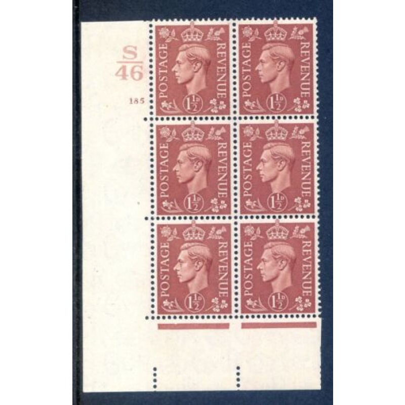 KGV1 1 1 2d Pale Red Brown SG487 Cylinder 185 No Dot S46 Unmounted Mint Block 6