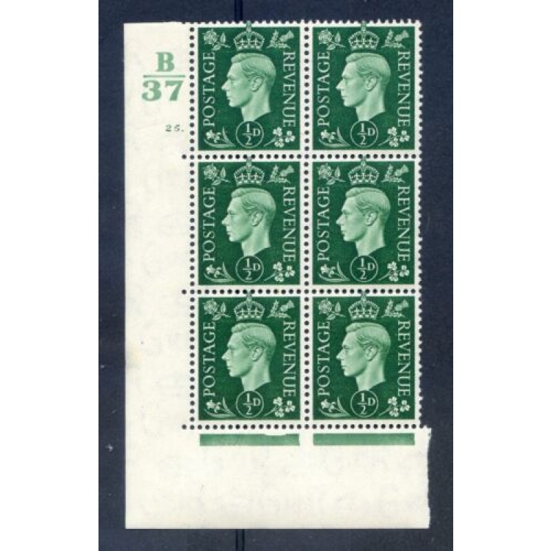 KGV1 1 2d Green B37 Cyl 25 Dot U M Block 6