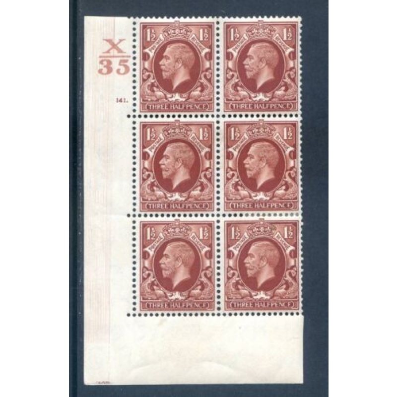 GB 1 1 2d Red Brown Photogravure SG441 X35 Cyl 141 Dot (EI) Block 6 mounted Mint