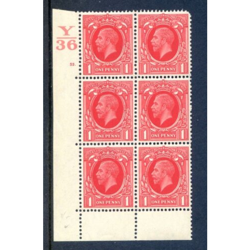 KGV 1d Carmine SG440 Cylinder 53 Dot Y36 Unmounted Mint Block 6