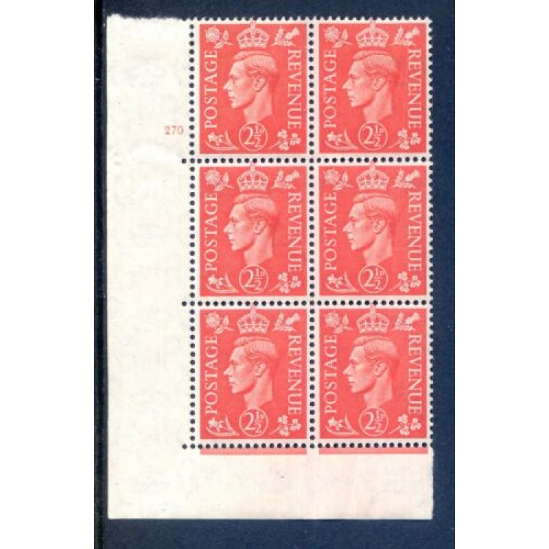 KGV1 2 1 2d Pale Scarlet SG466 Cylinder 270 No Dot  mounted Mint Block 6