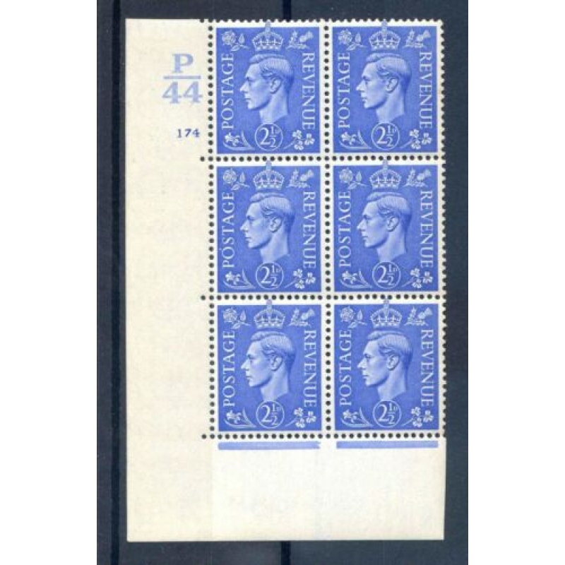 KGVI 2 1 2d Light Blue P44 Cyl 174 No Dot mounted Mint