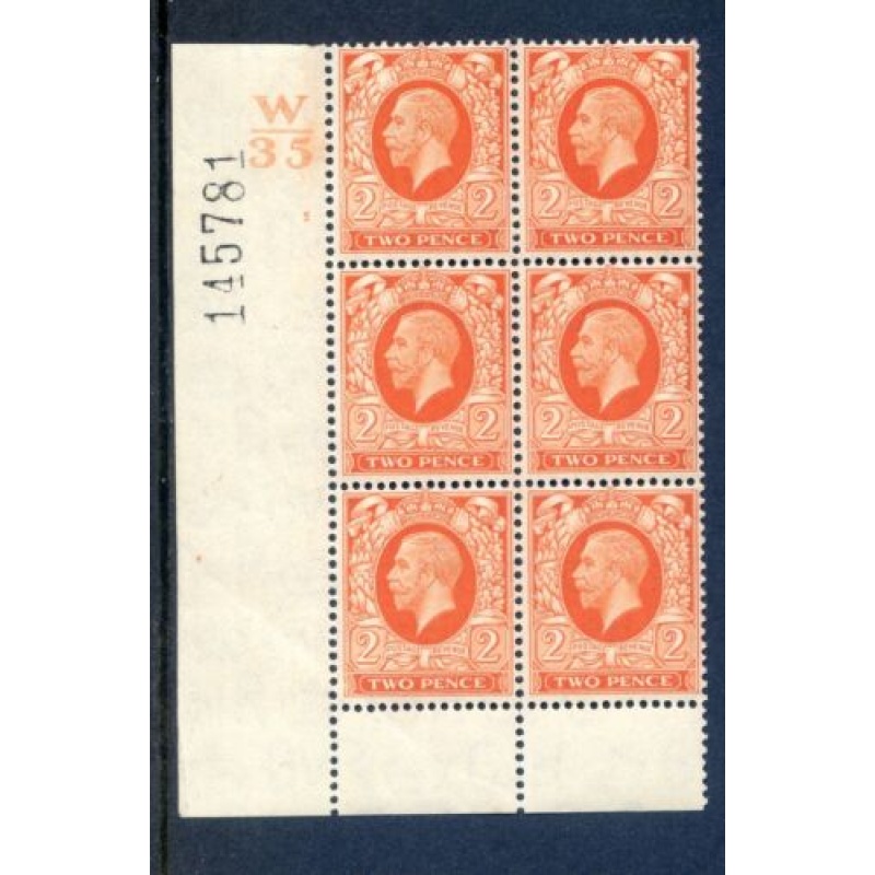 KGV 2d Orange SG442 Cylinder 5 No Dot W35 Unmounted Mint Block 6