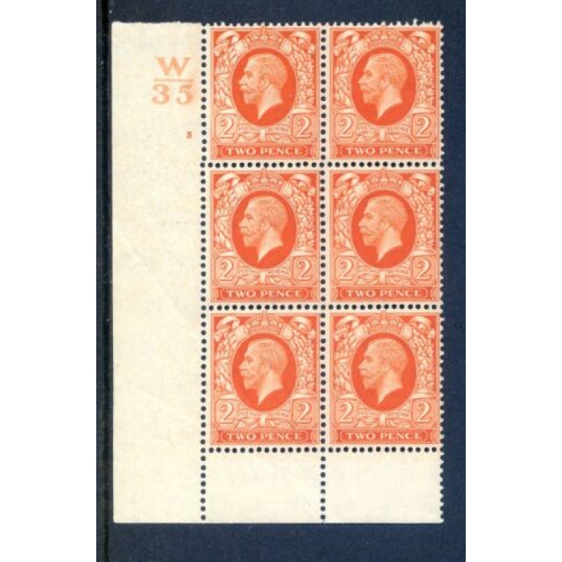 KGV 2d Orange SG442 Cylinder 5 No Dot W35 mounted Mint Block 6