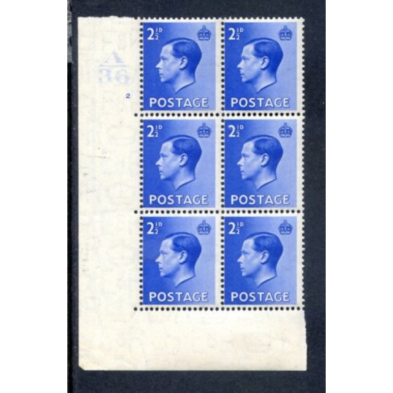 GB 2 1 2d Bright Blue SG460 Cylinder 2 No Dot A36 mounted Mint Block 6