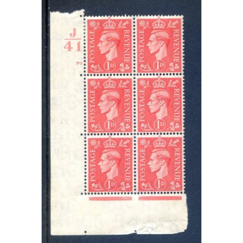 KGV1 1d Pale Scarlet SG486 Cylinder 70 No Dot J41 Mounted Mint Block 6