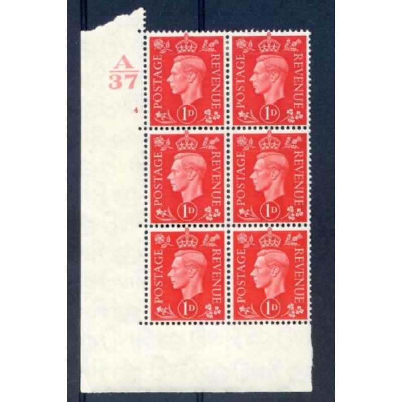 KGV1 1d Scarlet A37 Cylinder 4 No Dot Mounted Mint Block 6